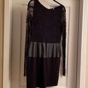 Bailey 44 black lace and leather dress